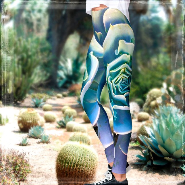 Simple modern stylish green succulent cacti photo leggings (Creator Uploaded)