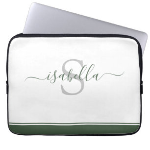 Simple Modern Stylish Monogrammed Evergreen Laptop Sleeve
