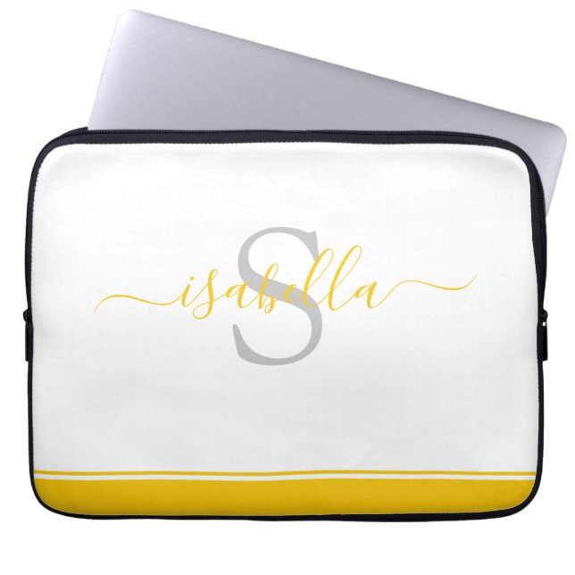 Simple Modern Stylish Monogrammed Yellow Laptop Sleeve (Front)