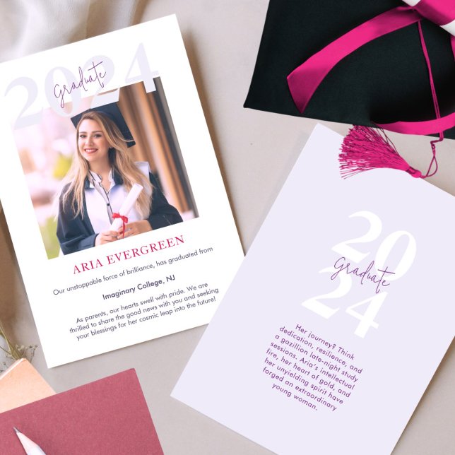 Simple Modern Stylish Script Pink Photo Graduation Announcement (Creator Uploaded)