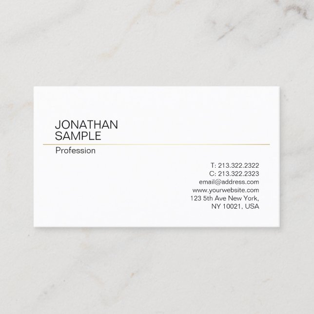 Simple Modern Stylish White Gold Plain Trendy Business Card (Front)