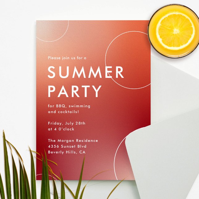 Simple Modern Summer Cocktail Party (Red) Invitation (A modern and simple summer party invitation for adults in an orange and red gradient.)