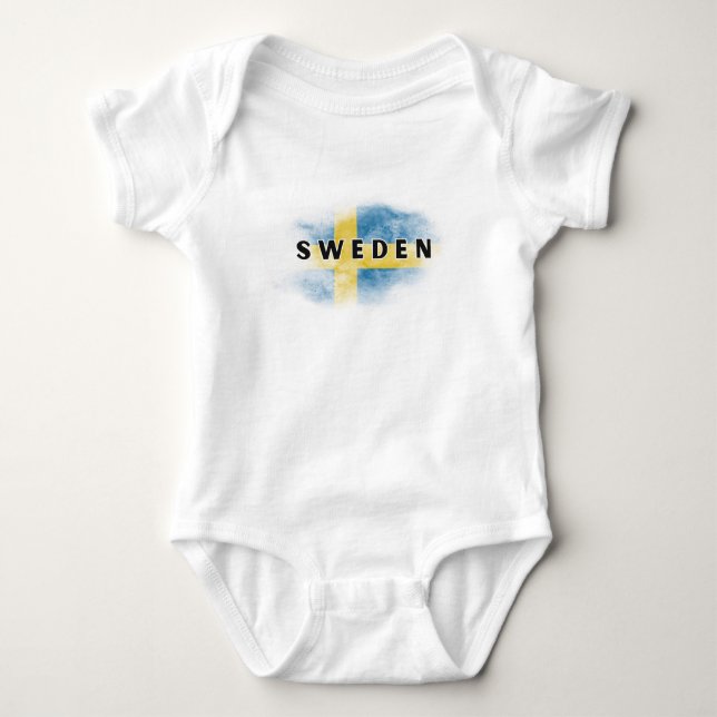 Simple Modern Sweden Flag Swedish Souvenir  Baby Bodysuit (Front)