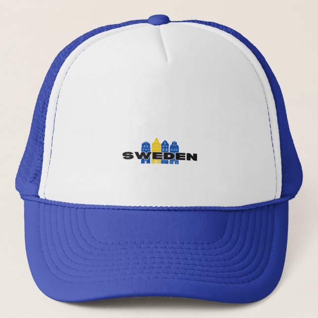 Simple Modern Sweden Swedish country Flag Souvenir Trucker Hat (Front)