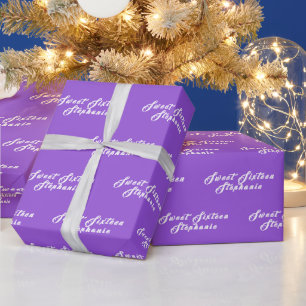 Simple Modern Sweet 16 Name Purple Sixteen Name Wrapping Paper