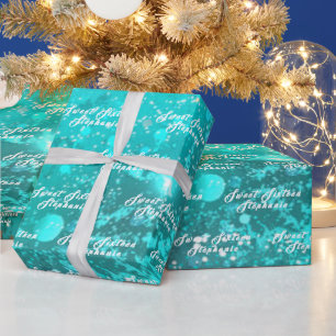 Simple Modern Sweet 16 Name Teal Sixteen Name Wrapping Paper