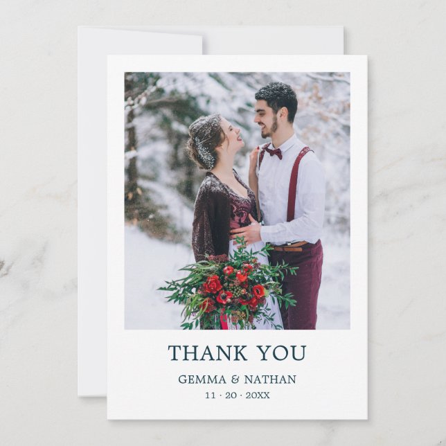 Simple Modern Teal 1 Photo Wedding Thank You Card (Front)