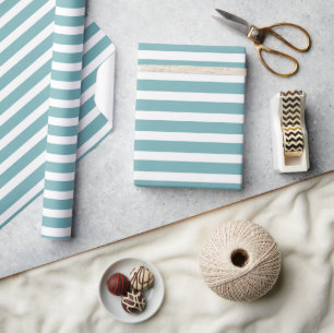 Simple Modern Teal and White Striped Minimalist Wrapping Paper