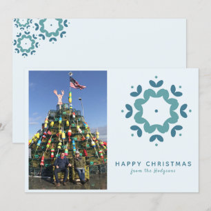 Simple Modern Teal Blue Snowflake Greeting Card
