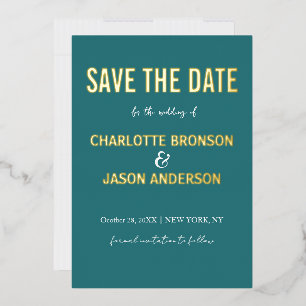 Simple Modern Teal Jade Save The Date Gold