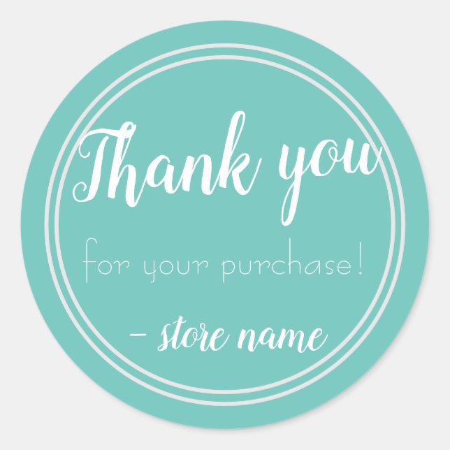 Simple Modern Teal Thank you For Your Purchase Classic Round Sticker (Front)