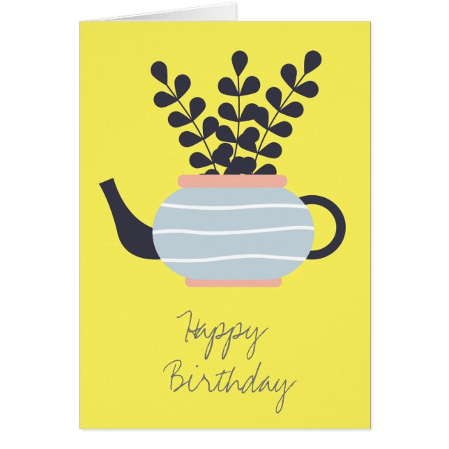 Simple modern teapot with plant pastel (Front)