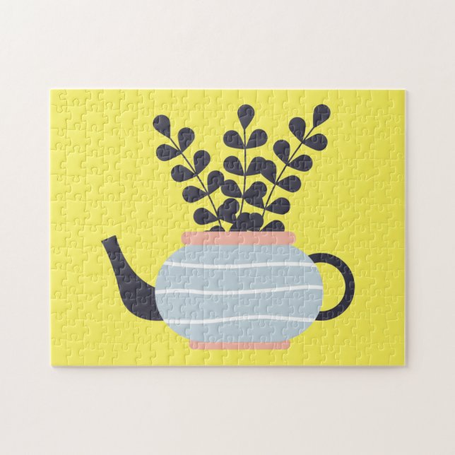 Simple modern teapot with plant pastel jigsaw puzzle (Horizontal)