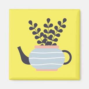 Simple modern teapot with plant pastel magnet