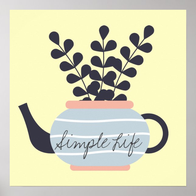 Simple modern teapot with plant pastel poster (Front)
