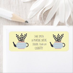 Simple modern teapot with plant pastel return address label