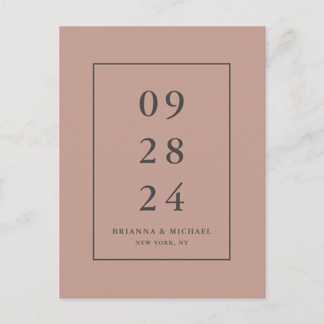 Simple Modern Terra-Cotta Wedding Save the Date Postcard (Front)