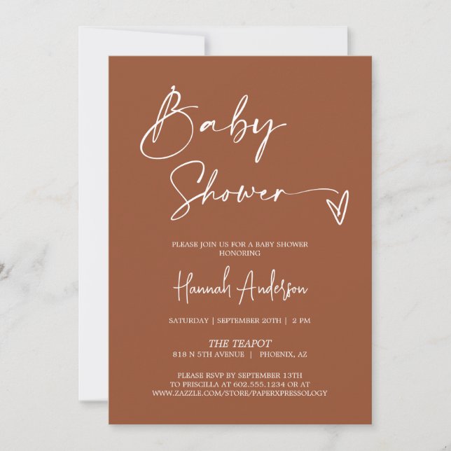 Simple Modern Terracotta Baby Shower QR Code Photo Invitation (Front)