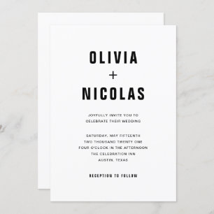 Simple Modern Text   Black and White Wedding Invitation