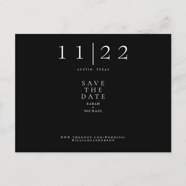 Simple Modern Text Wedding B/W Save the Date Postcard (Front)