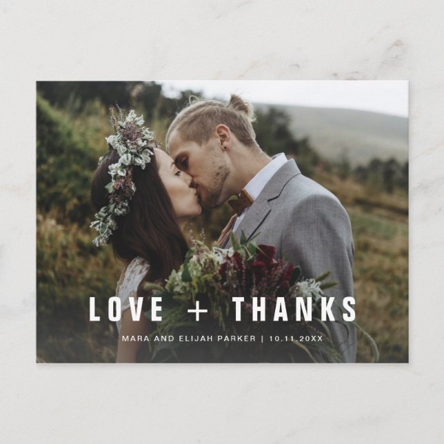 Simple Modern Text | Wedding Photo Thank You Invitation Postcard (Front)