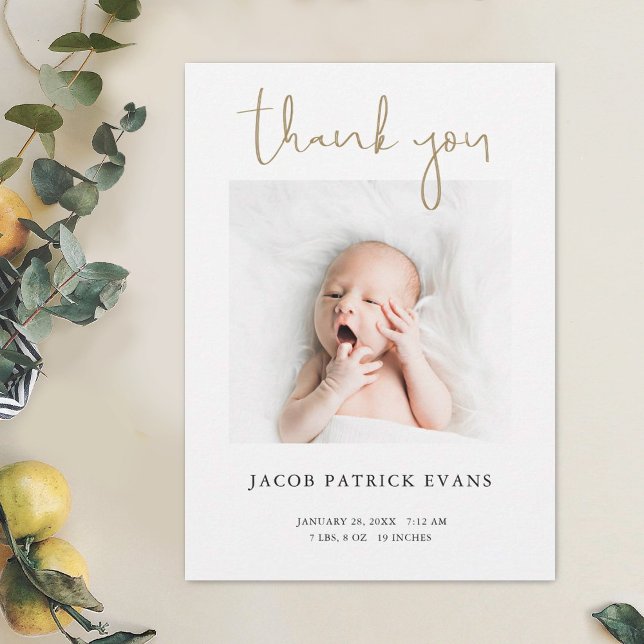 Simple Modern Thank You Boy Girl Baby Photo Birth Announcement (Creator Uploaded)