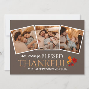 Simple Modern thanksgiving family photo collage Holiday Card