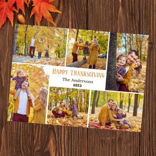 Simple Modern thanksgiving family photo collage Holiday Card