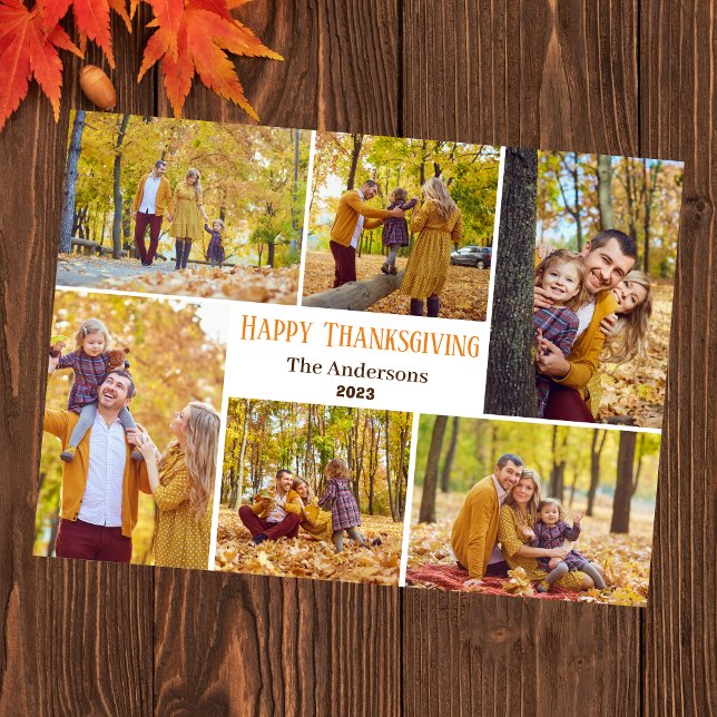 Simple Modern thanksgiving family photo collage Holiday Card (Creator Uploaded)