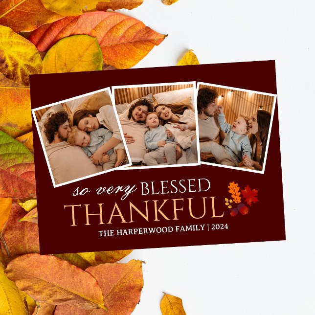 Simple Modern thanksgiving family photo collage Holiday Card (Creator Uploaded)