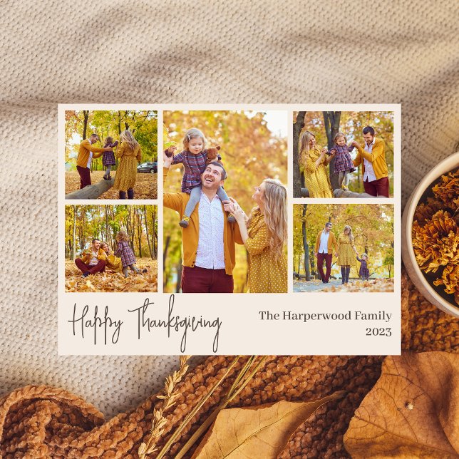 Simple Modern thanksgiving family photo collage Holiday Card (Creator Uploaded)