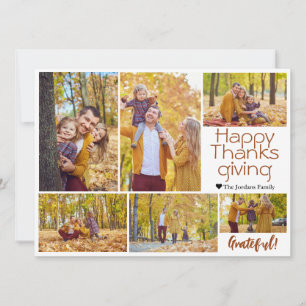 Simple Modern thanksgiving family photo collage Holiday Card
