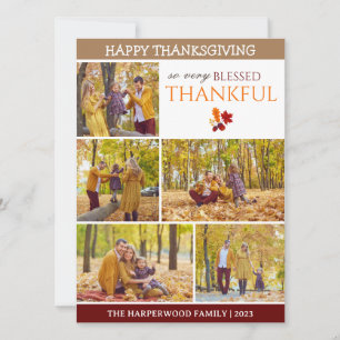 Simple Modern thanksgiving family photo collage Holiday Card