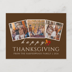 Simple Modern thanksgiving family photo collage Holiday Postcard