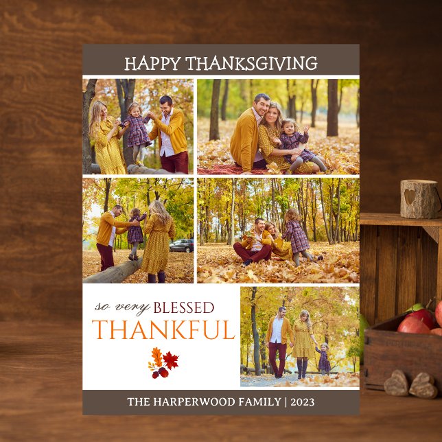 Simple Modern thanksgiving family photo collage Holiday Postcard (Creator Uploaded)