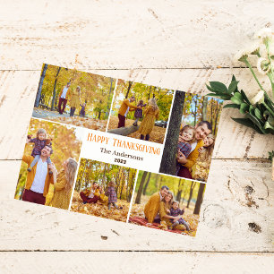 Simple Modern thanksgiving family photo collage Holiday Postcard
