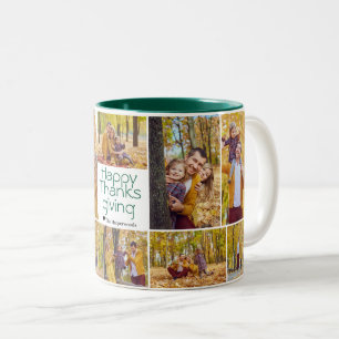Simple Modern thanksgiving family photo collage Two-Tone Coffee Mug
