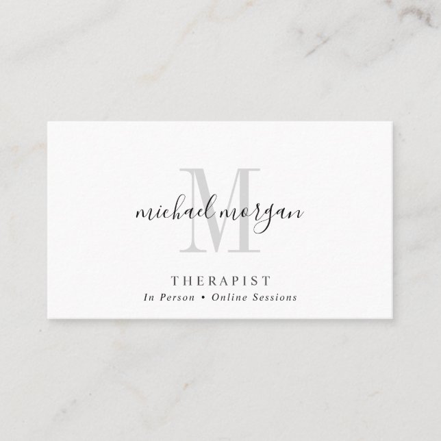 Simple Modern Therapist Script Monogram Business Card (Front)