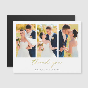 Simple Modern Three Photo Wedding Thank You Magnet