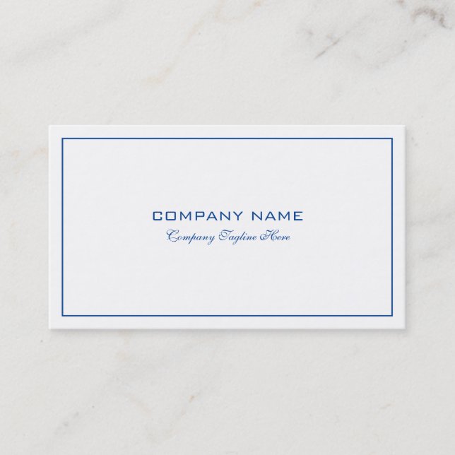 Simple Modern Tin  Blue Border On White  Business Card (Front)