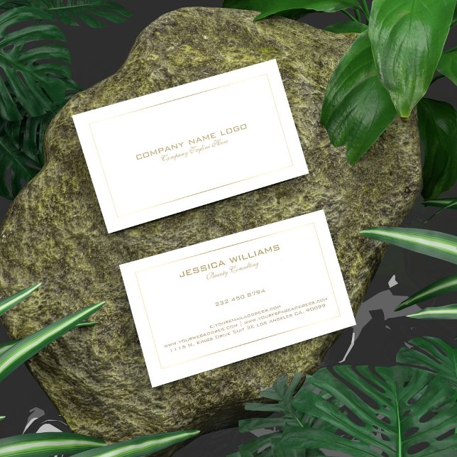 Simple Modern Tin Gold Border On White Business Card (Creator Uploaded)