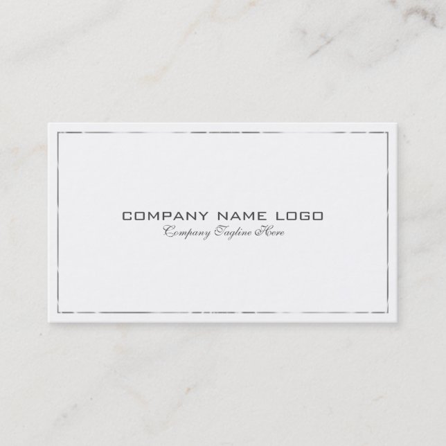 Simple Modern Tin Silver Bored On White Business Card (Front)