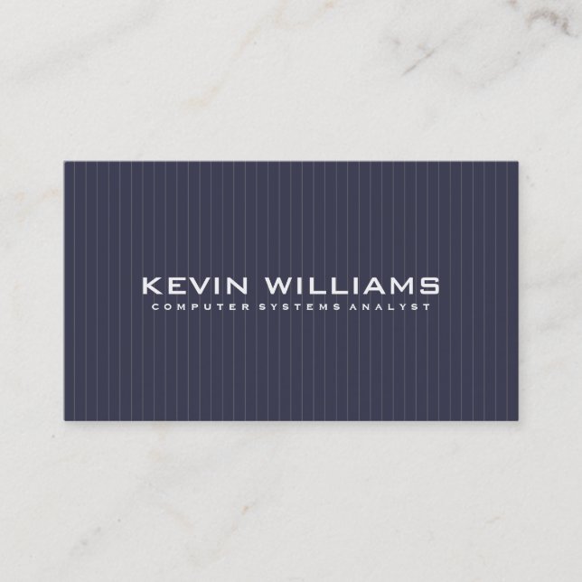 Simple Modern Tin White & Blue Grey Stripes Business Card (Front)