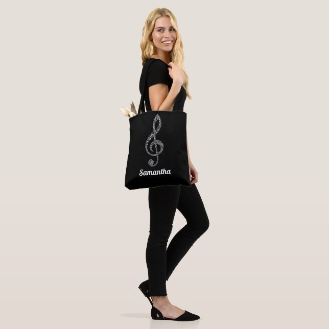 Simple Modern Treble Clef White Notes Illustrated  Tote Bag (On Model)