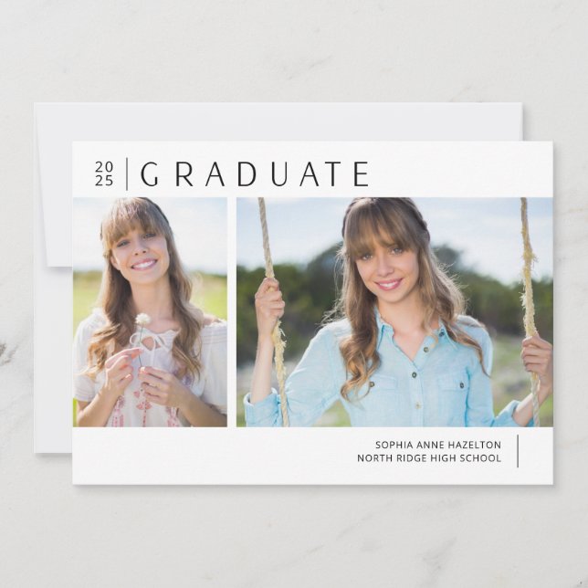 Simple Modern Two Photo Graduation Party Invitation (Front)