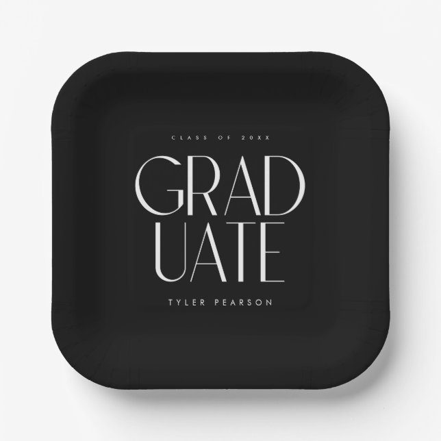 Simple Modern Type Black Graduation Party Paper Plate (Front)