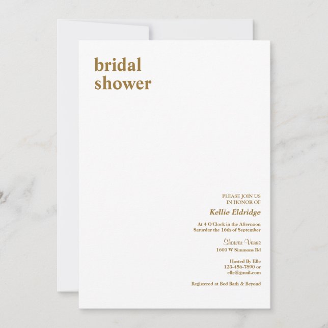 Simple Modern Type Bridal Shower Invitation (Front)