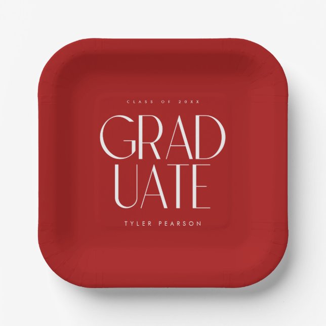 Simple Modern Type Red Graduation Party Paper Plate (Front)