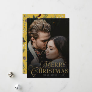 Simple Modern Typography 1 Photo Gold Christmas Holiday Card