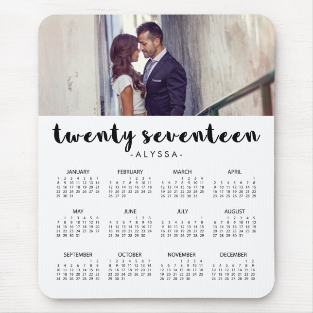 Simple Modern Typography 2017 Photo Calendar Mouse Pad (Front)
